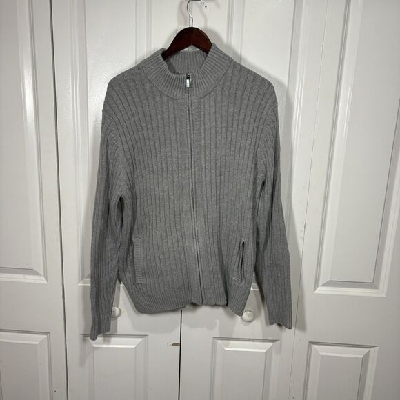 Pioneer Camp Mens XXL Sweater Gray Ribbed Knit Full Zip Cardigan Jacket Casual - Picture 1 of 7
